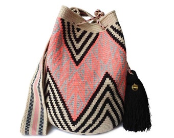 Sac WAYUU AUTHENTIQUE Fairtrade, bandoulière au crochet original, sac seau colombien fait à la main, sac à main éthique, Mochila artisanal