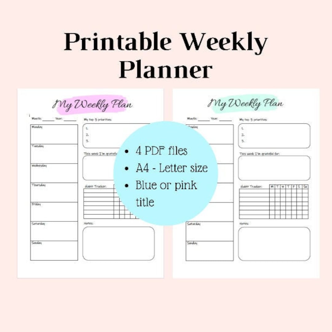 Printable Weekly Planner Digital Download Letter Size A4 - Etsy