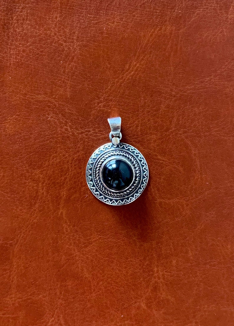 Silver Necklace Pendant with Black Stone Etsy