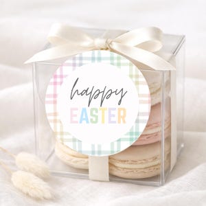Glad påsk cirkeletiketter | Pastellrutiga present- och kakförpackningar (digital nedladdning)
