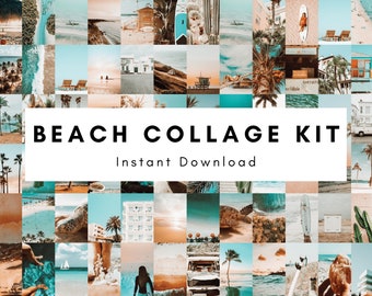 Kit de collage de playa, kit de collage de playa, conjunto de collage de pared de playa, kit de pared de collage de playa - 84 imágenes en el conjunto, descargable al instante