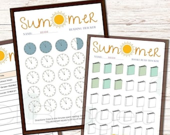 SUMMER READING TRACKER printable, instant download, book log tracker, reading log, book reading log, reading time log
