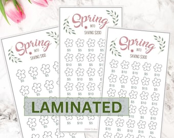 LAMINATED 100, 200, 300 Hello Spring Savings Challenge Bundle, Spring Money Challenge, Minimalist 3x6 Cardstock Card, Tracker Set