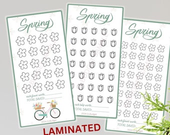 Laminated, CHOOSE AMOUNT, Spring Savings Challenge Trackers, Hello Spring Money Challenge, Minimalist 3x6 Cardstock Card, Tracker Set, A6
