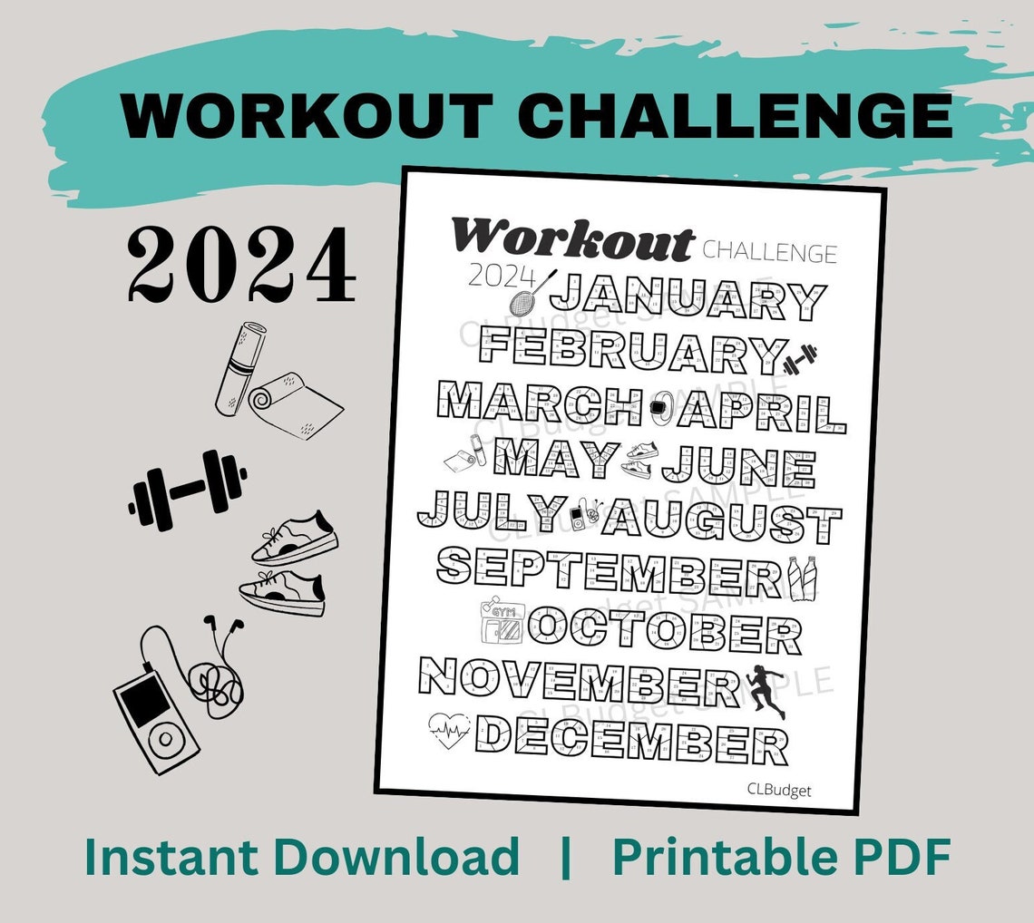 2024 WORKOUT TRACKER CHALLENGE, Year Workout Tracker Printable Sheet