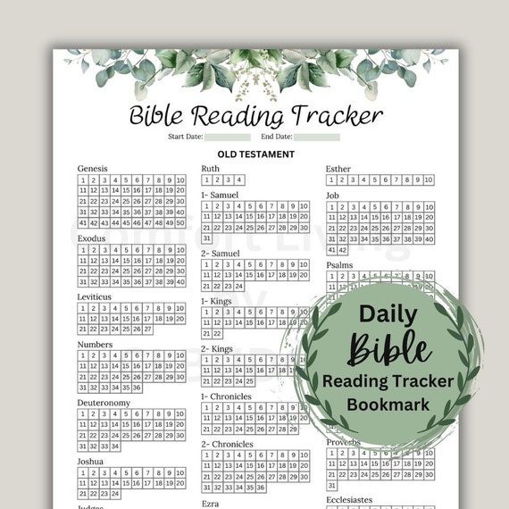 DAILY BIBLE READING tracker Color in the Books and Chapters read in the Bible Tracker 7x5 Premium Cardstock