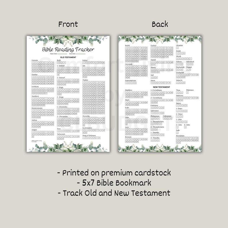 DAILY BIBLE READING tracker Color in the Books and Chapters read in the Bible Tracker 7x5 Premium Cardstock image 2