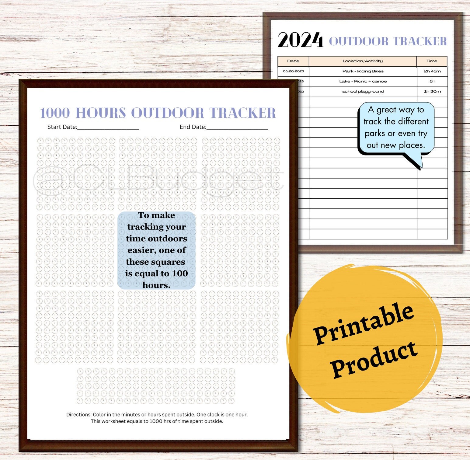 OUTDOOR HOUR TRACKER Printable, 100 Hours Outside Tracker, 1000 Hours ...