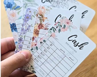 DEAL of the DAY!!! Cash Breakdown Teller Slip, Set of 6, Cash Envelope System, Floral Theme