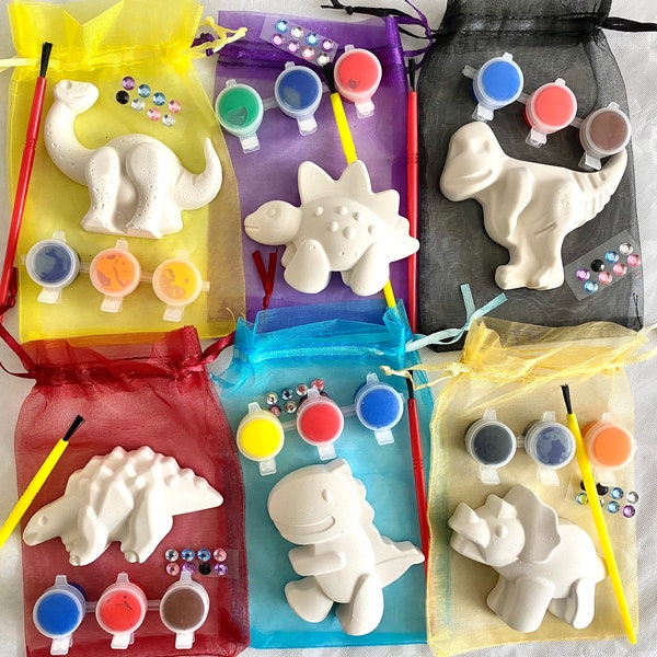 Dinosaur Craft Kit in Organza Gift Bag-Dinosaur Party Bag-Paint Set-Unique Party Bag Favour/Fillers-Craft Party Idea-Children Boys Party Bag