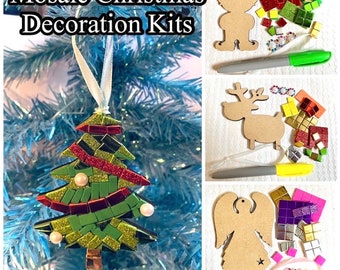 Christmas Mosaic Decoration Craft Kit-Wooden Christmas Decoration-Children/Adult Craft Activity Pack-Craft Kit for Kids-Xmas Eve Box Filler