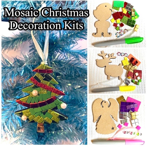 Kit d'artisanat de décoration de mosaïque de Noël - Décoration de Noël en bois - Pack d'activités artisanales pour enfants/adultes - Kit d'artisanat pour enfants - Remplissage de boîte de réveillon de Noël