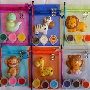 Animal Magnet Craft Kit in Organza Gift Bag-Animal Zoo Party Gift-Paint Set-Unique Party Bag Favour/Fillers-Craft Party Idea-Kids Activity