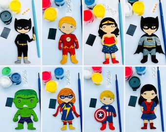 Superhero Magnet Craft Kit in Organza Gift Bag-Boy/Girl Superhero Party Gift-Paint Set-Unique Party Bag Favour/Fillers-Craft Party Idea