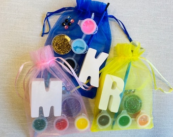 Letter Craft Kit in Organza Gift Bag-Initial-Unique Party Bag Favour/Fillers-Craft Set Paint Set- Craft Party Idea-Children&#39;s Activity Set