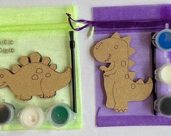 Dinosaur MAGNET Craft Kit in Organza Goody Bag-Cute Paint Craft Set-Eco Party Bag Favour/Fillers-Craft Party Idea
