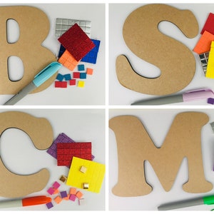 Craft Party-Unique Party Bag-Door Plaque-Mosaic Craft Kit-Woden Letter Initial-Children's Activity Pack-Kit de manualidades para niños-Regalo de cumpleaños