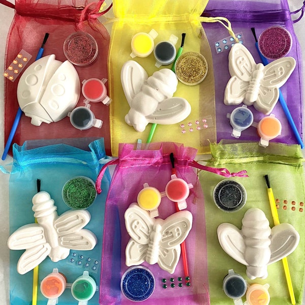 Insect Craft Kit in Organza Gift Bag-Paint Craft Set-Nature Eco Party Bag Favour/Fillers-Butterfly Ladybug Bee Dragonfly-Craft Party Idea