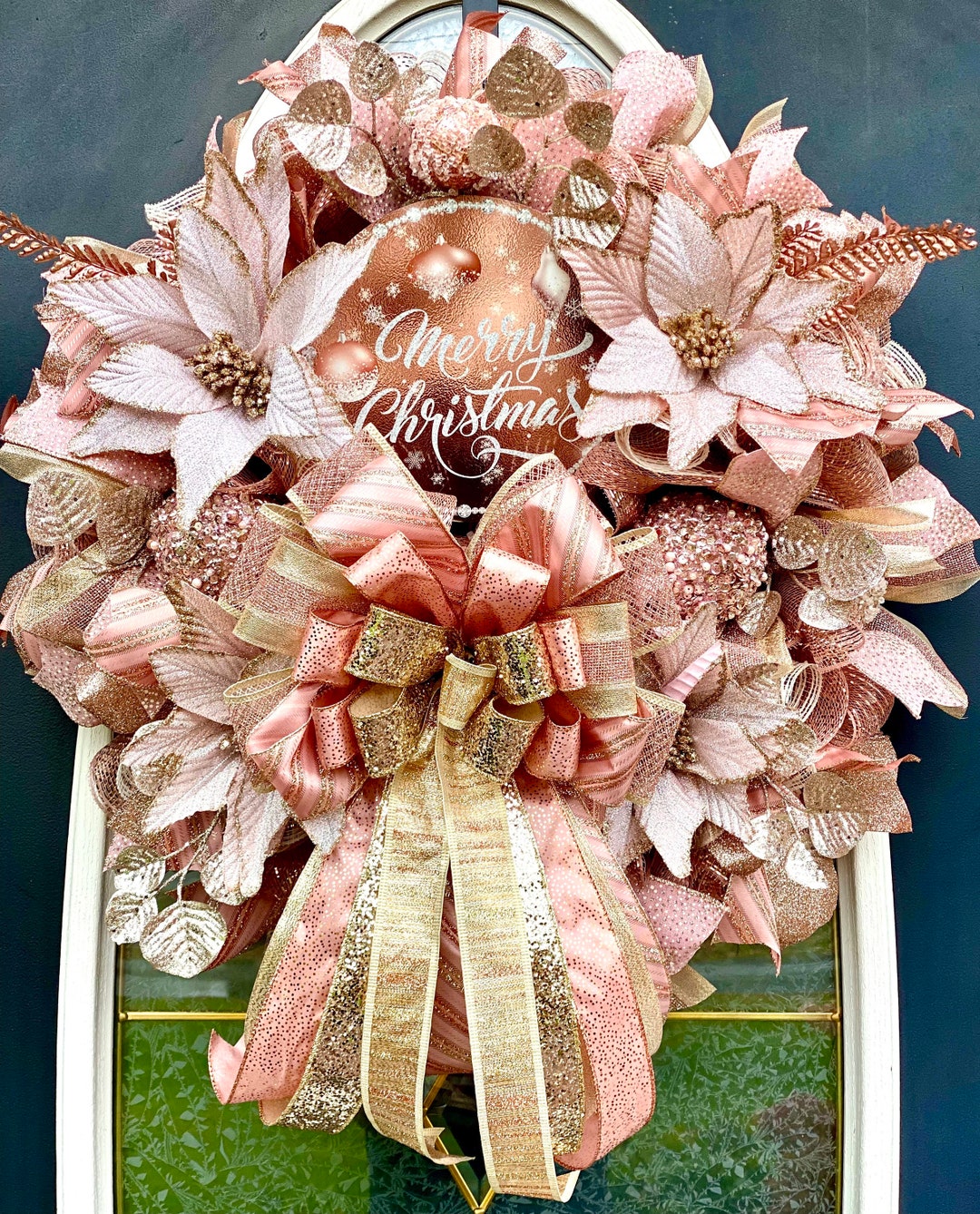 Christmas Poinsettia Wreath Poinsettias Rose Gold Decor - Etsy