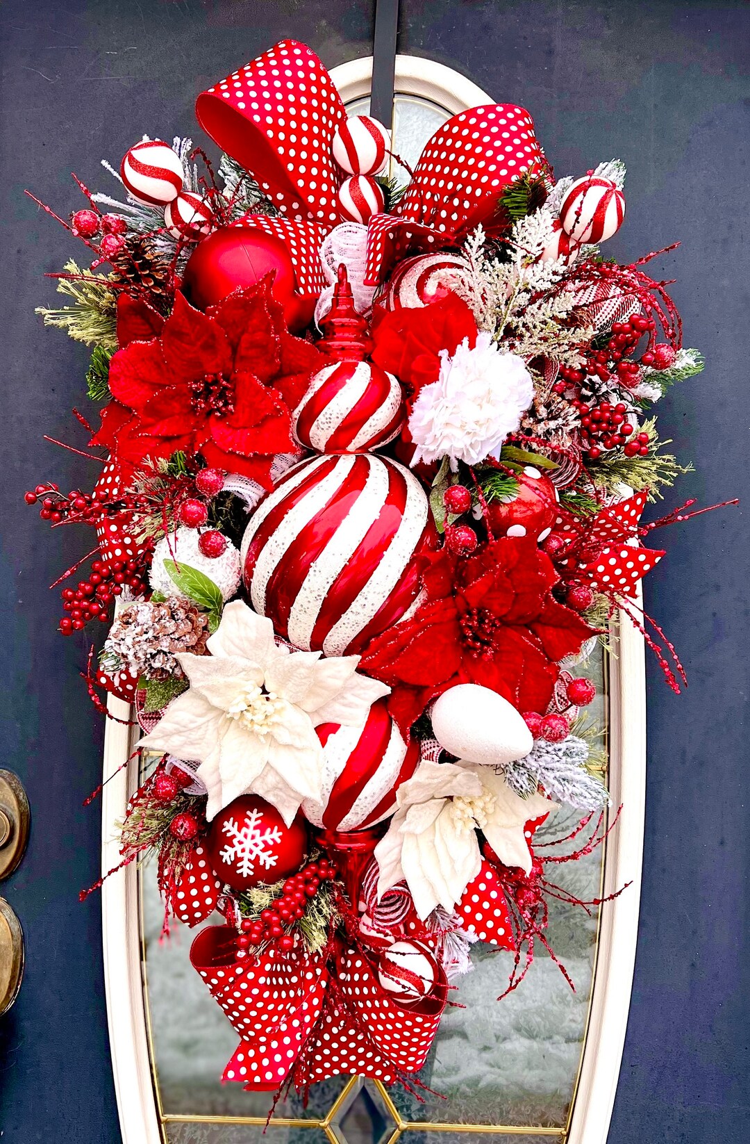 XL Christmas Swag, Peppermint Swirl,large Swag for Front Door, Pine