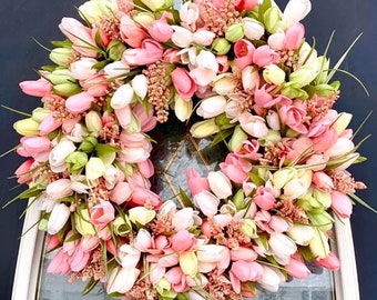 Tulip Wreath, Tulip Decor, Tulip front door decor, grapevine tulip, mothers day gift, summer wreath, spring wreath, spring decor, everyday