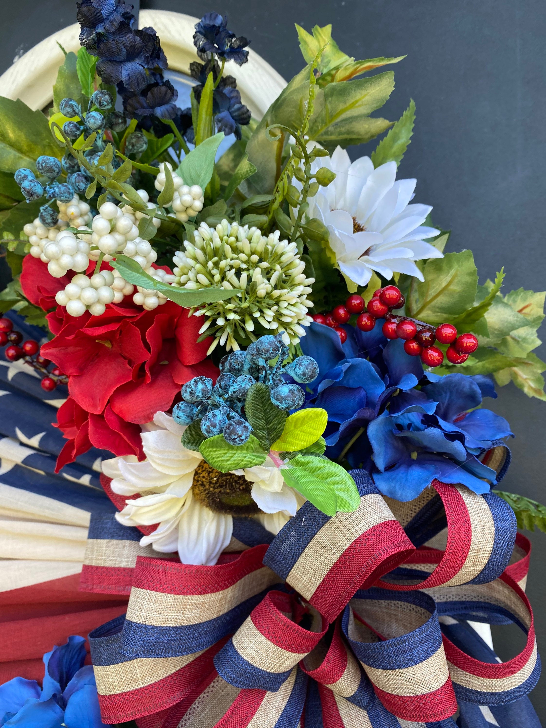 Flag Wreath for Front Door, Patriotic Floral Grapevine Wreath, July 4th ...