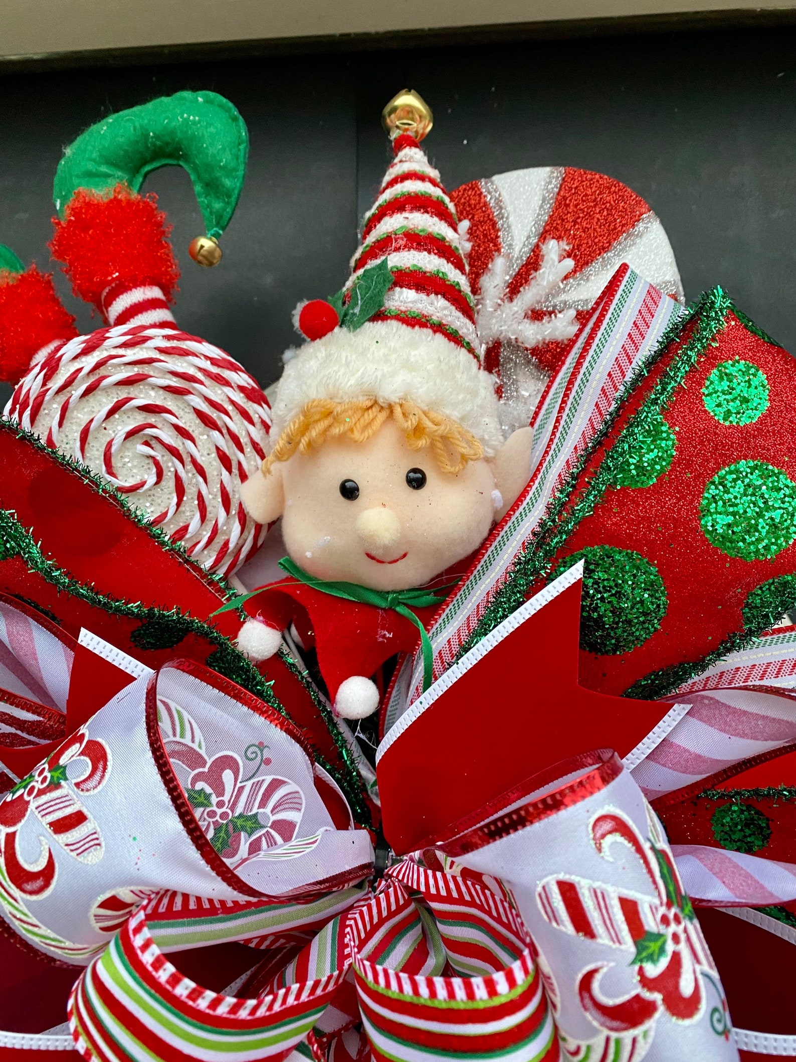 Christmas Tree Topper Elf Tree Topper Peppermint Swirl Tree Etsy