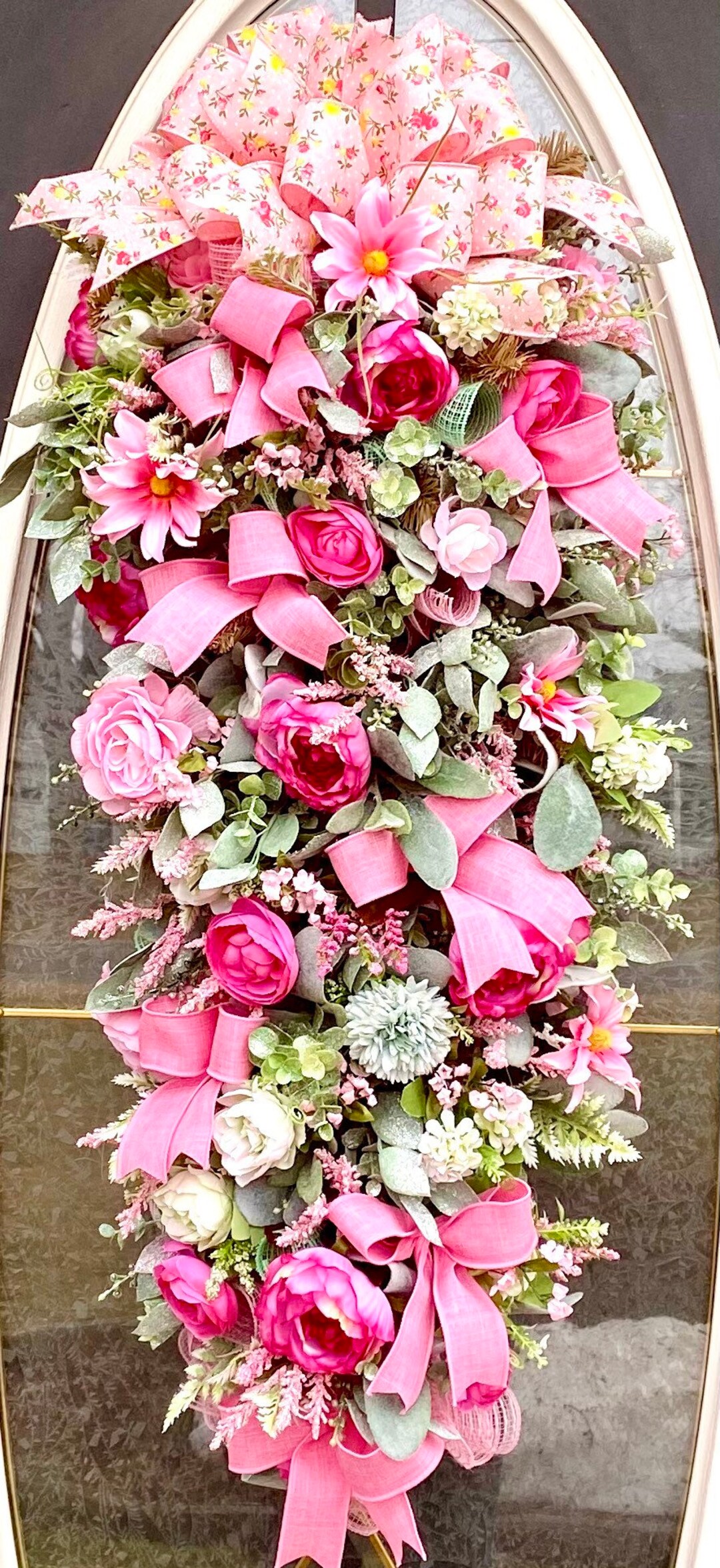 Spring Floral Swag, Spring Wreath, Spring Front Door Decor, Pink Wreath