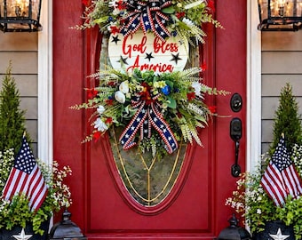Patriotic decor wall hanger, patriotic door decor, summer floral decor, Mother’s Day Gift, housewarming gift home decor, July 4
