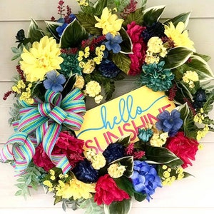 Everyday Wreath, floral wreath, Summer Wreath, summer decor, hydrangea wreath, welcome wreath, front door decor, housewarming gift, bright