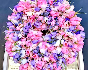 Tulip Wreath, Valentines Wreath, Tulip Decor, Tulip front door decor, grapevine tulip, mothers day gift, spring wreath, spring decor,