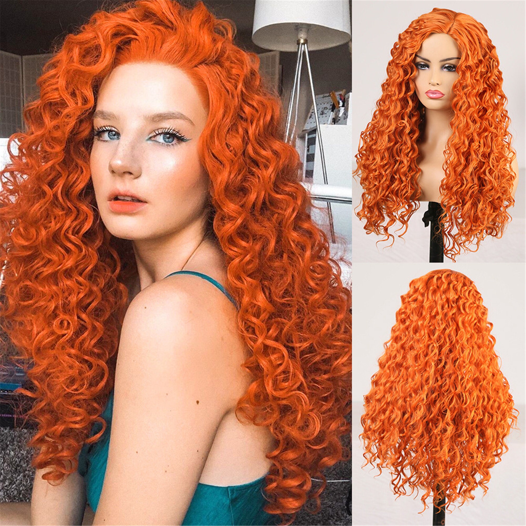 Long Orange Curly Wig Puffy Wig Curly WigCurl Wig Wig For Etsy