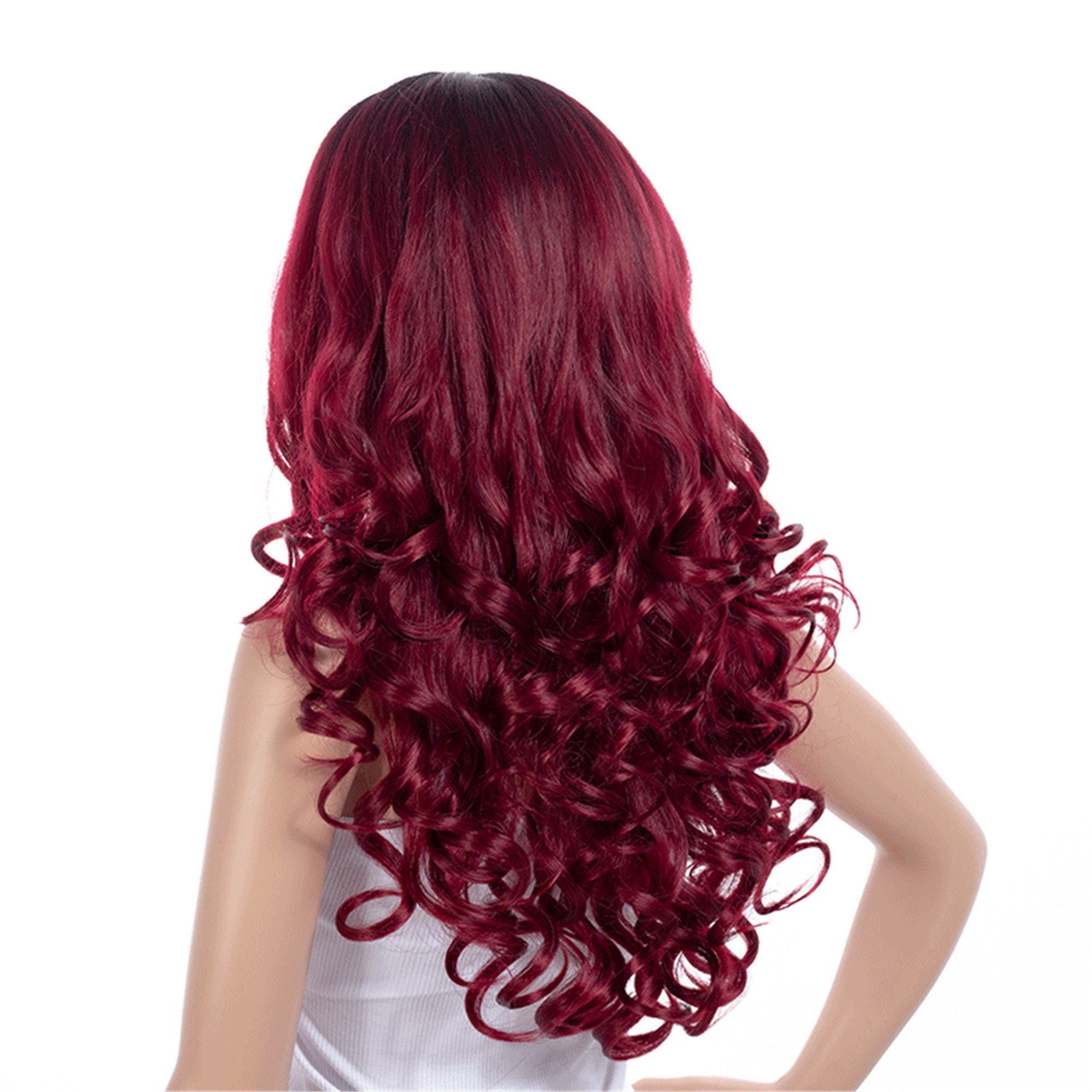 Long Curly Wig Puffy Wig Gradient Red Wig Curl Wig Wig For Etsy