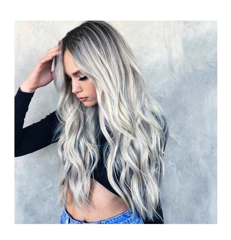 Largo gris rizado wig blanco rizado pelo negro negro