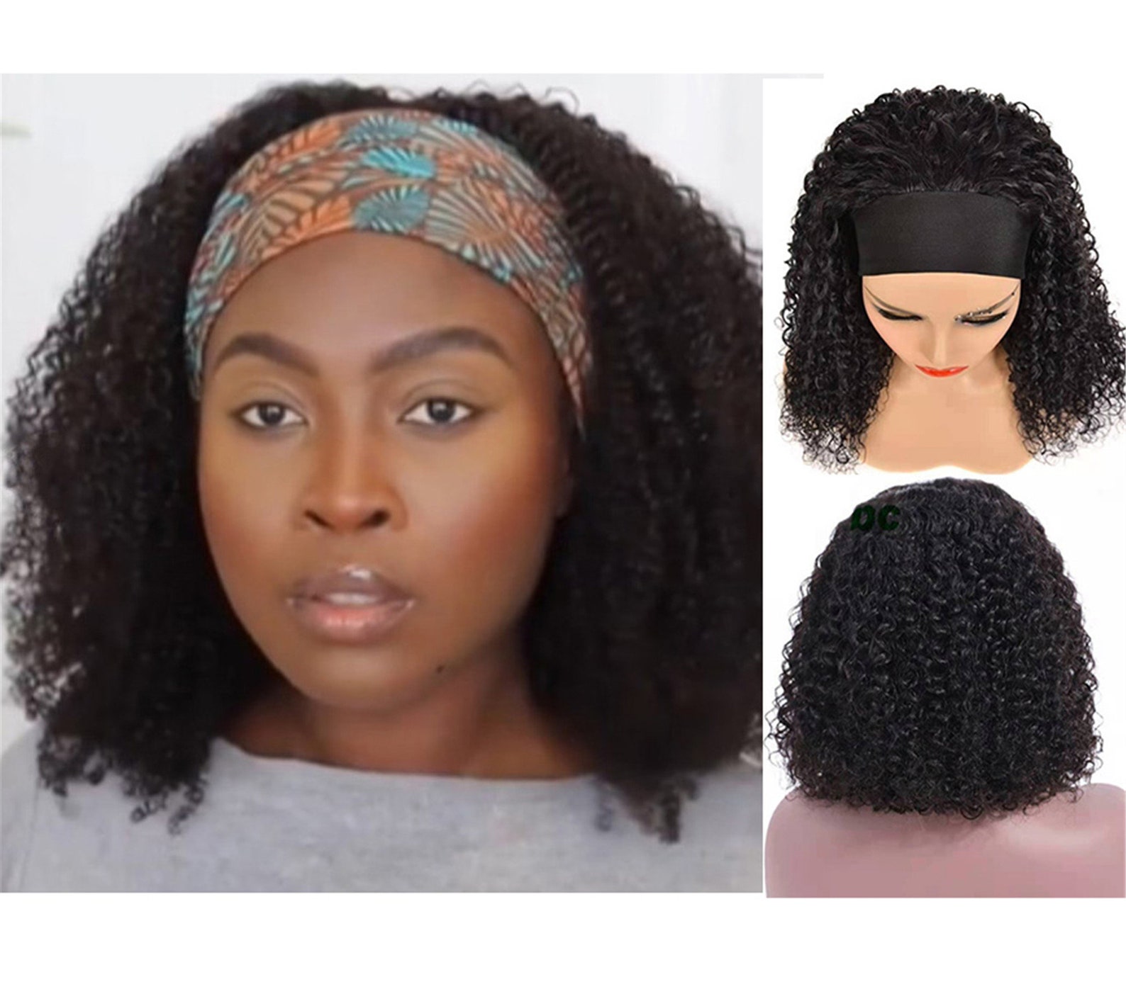 Afro Curly Wigs Headband Wig Brazilian Wig Puffy Little Etsy