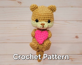 Otter baby heart valentine plush amigurumi crochet pattern