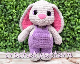 Rabbit Bunny in overalls plush amigurumi crochet pattern tutorial instant download pdf