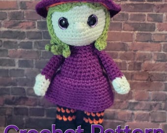 Witch Halloween plush doll amigurumi crochet pattern digital pdf download