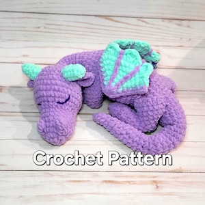 Baby sleeping dragon laying down plush amigurumi crochet pattern
