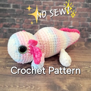 Axolotl no sew plush amigurumi doll crochet pattern instant download digital file