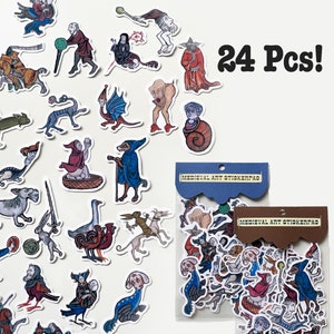 24pcs! Creepy and Trippy Vinyl Sticker Pack  Illustration From Medieval Manuscripts Gift Decoration Occult Junk Journal Scrapbook Materials