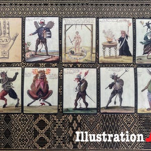 Illustration A set featuring ten occult demon cards selected from a historical grimoire collection.