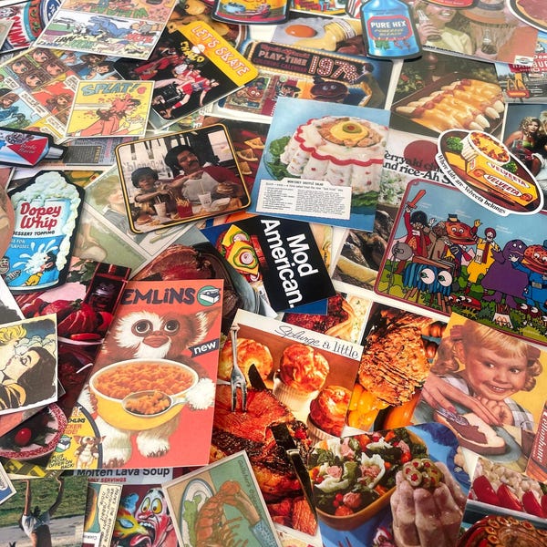 Lot d'autocollants artistiques vintage décalés – éphémères rétro pour journaux indésirables, collage, zines et bricolage