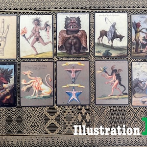 Illustration B set featuring ten occult demon cards selected from a historical grimoire collection.