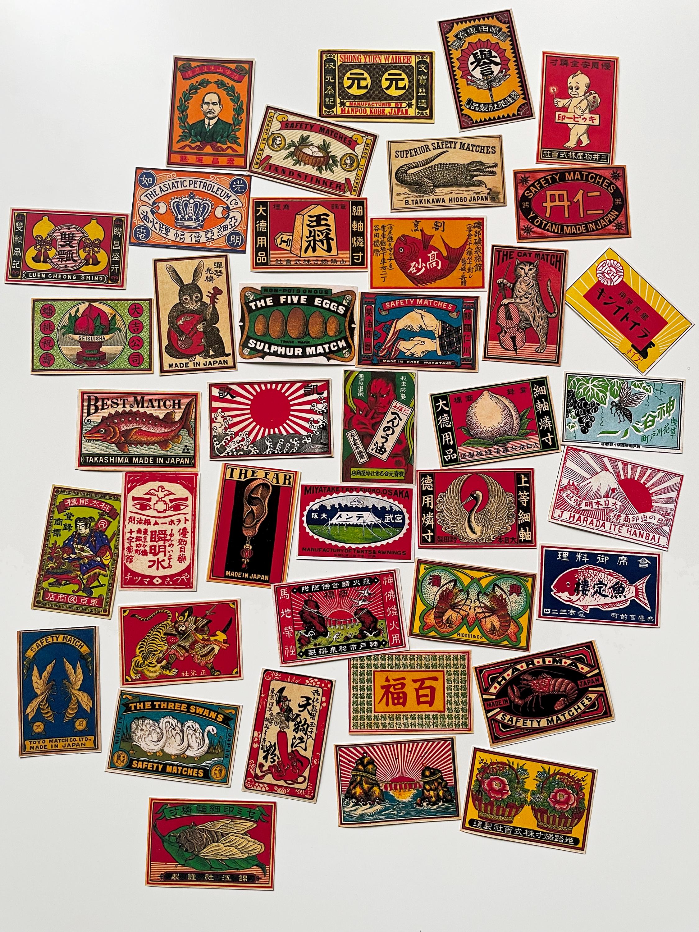 Vintage Japanese Matchbox Sticker Pack – Retro Label Ephemera for