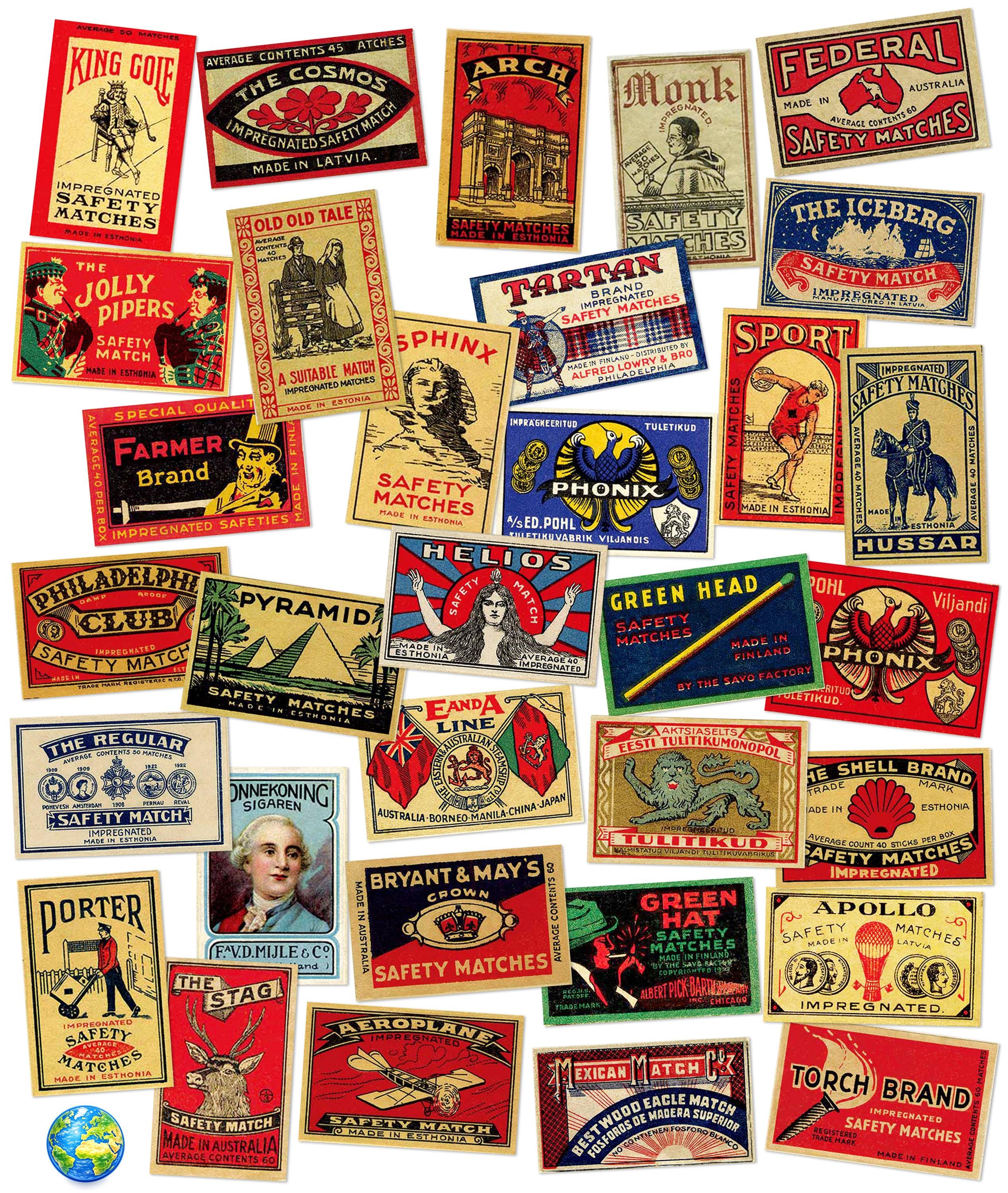 Vintage Matchbox Sticker Pack – Retro Matchbox Labels From Around the ...