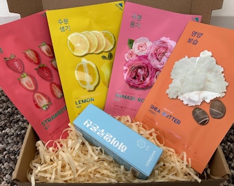 Korean Face Mask Bundle – 4 Assorted Sheet Masks + Serum for Hydration & Radiance