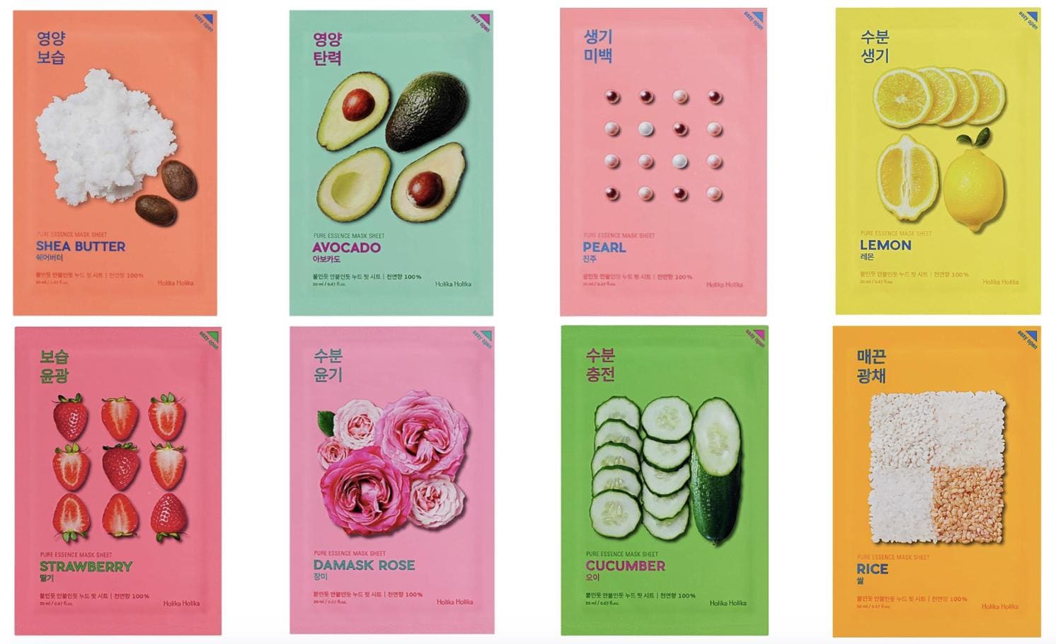 Korean Skincare Face Mask Bundle – 8 Holika Holika Pure Essence Masks (Assorted Types)