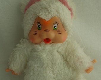 Very Cute Vintage Monchhichi Nyamy White Cat With Green Eyes Retro