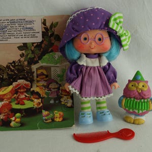 Strawberry Shortcake Charlotte aux Fraises Plum Puddin Party Pleaser doll and Elderberry owl pet vintage Kenner 80s